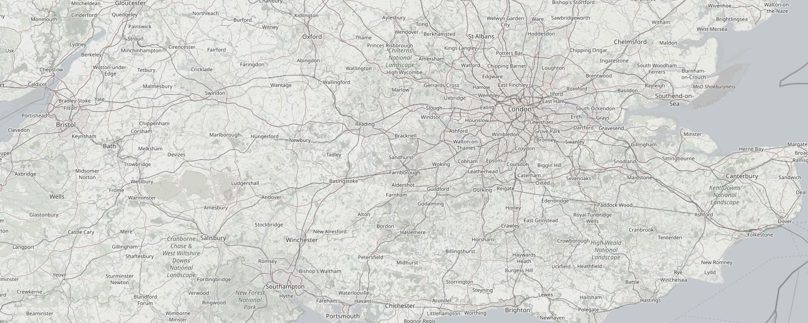 Map of the South East of England with Source's head office in Camberley, Surrey marked